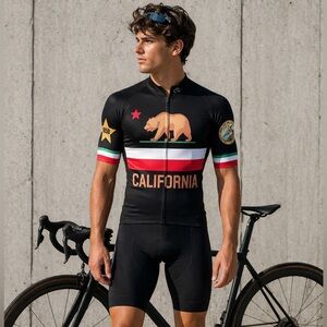 Mens Cycling Jersey California Bear Flag Med NWOT